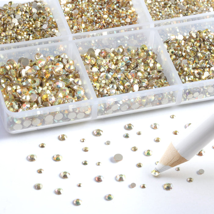 Beadsland 7200pcs Flatback Rhinestones,Nail Gems Round Crystal Rhinestones for Crafts,Mixed 6 Sizes with Wax Pencil Kit, SS3-SS10-Metalsunlight