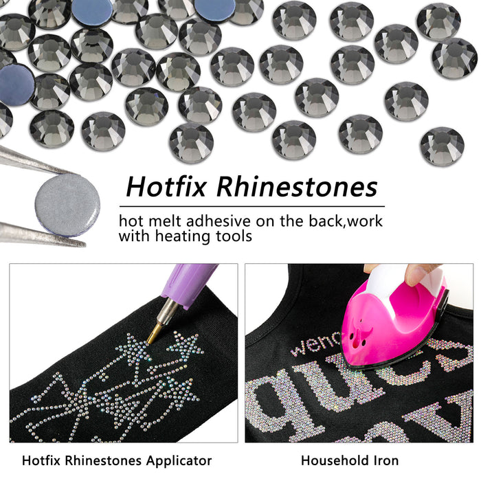 Beadsland Hotfix Rhinestones Bulk, Hot Fix Rhinestones for Crafts Clothes DIY Decoration, Black Diamond