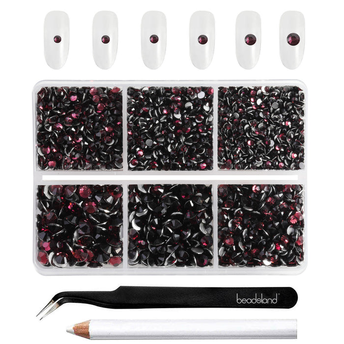 Beadsland 4300pcs Flatback Rhinestones,  Nail Gems Round Crystal Rhinestones for Crafts,Mixed 6 Sizes with Picking Tweezers and Wax Pencil Kit-Amethyst