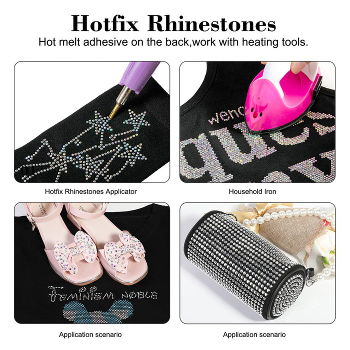 BEADSLAND Hotfix Rhinestones, 6080PCS Black Rhinestones for Clothes Crafts Mixed 6 Sizes with Wax Pencil and Tweezers Kit - Jet Black