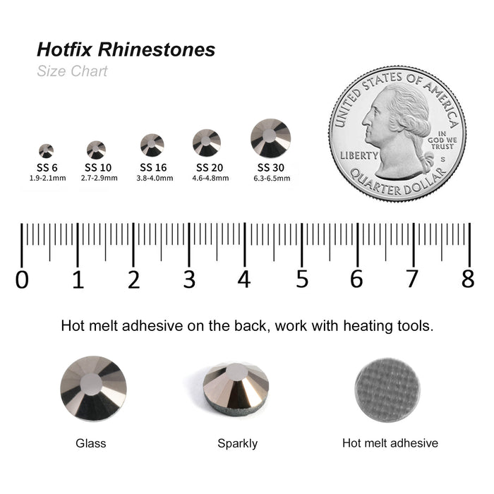 Hotfix Rhinestones Bulk for Crafts Clothes,Hotfix Crystals DIY Decoration, SS6-SS30 - Hematite
