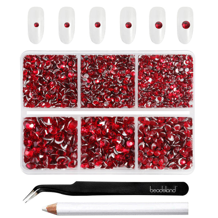 Beadsland 4300pcs Flatback Rhinestones,  Nail Gems Round Crystal Rhinestones for Crafts,Mixed 6 Sizes with Picking Tweezers and Wax Pencil Kit-Siam