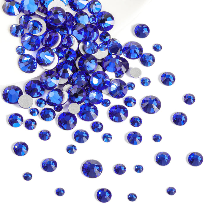 Beadsland Rhinestones for Makeup,8 sizes 2500pcs Flatback Rhinestones Face Gems for Nails Crafts with Tweezers and Wax Pencil- Sapphire