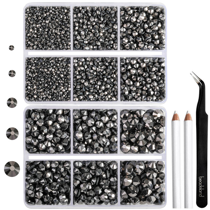 6736pcs Hotfix Rhinestones for Crafts Clothes Mixed 5 Sizes, Hotfix Crystals with Tweezers and Wax Pencil Kit, SS6-SS30- Hematite