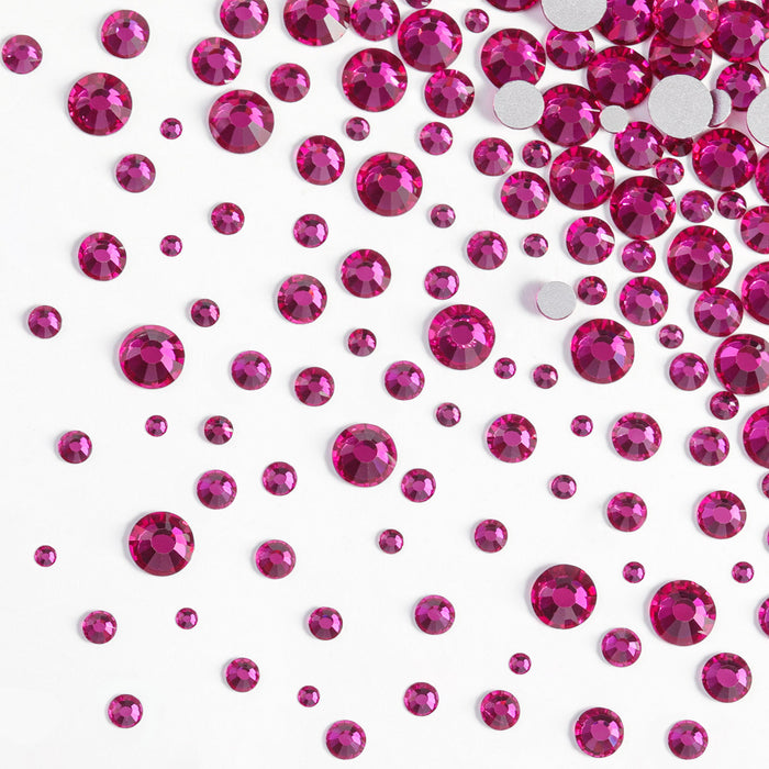 Beadsland Rhinestones for Makeup,8 sizes 2500pcs Flatback Rhinestones Face Gems for Nails Crafts with Tweezers and Wax Pencil- Fuchsia