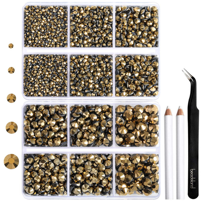 6736pcs Hotfix Rhinestones for Crafts Clothes Mixed 5 Sizes, Hotfix Crystals with Tweezers and Wax Pencil Kit, SS6-SS30- Aurum