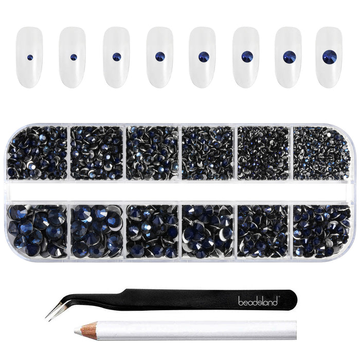 Beadsland Rhinestones for Makeup,8 sizes 2500pcs Flatback Rhinestones Face Gems for Nails Crafts with Tweezers and Wax Pencil- Montana