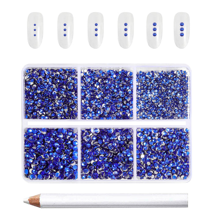 Beadsland 7200pcs Flatback Rhinestones,Nail Gems Round Crystal Rhinestones for Crafts,Mixed 6 Sizes with Wax Pencil Kit, SS3-SS10- Sapphire