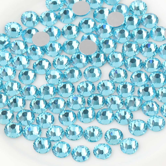 Beadsland Flat Back Crystal Rhinestones Round Gems For Nail Art And Craft Glue Fix - Aquamarine