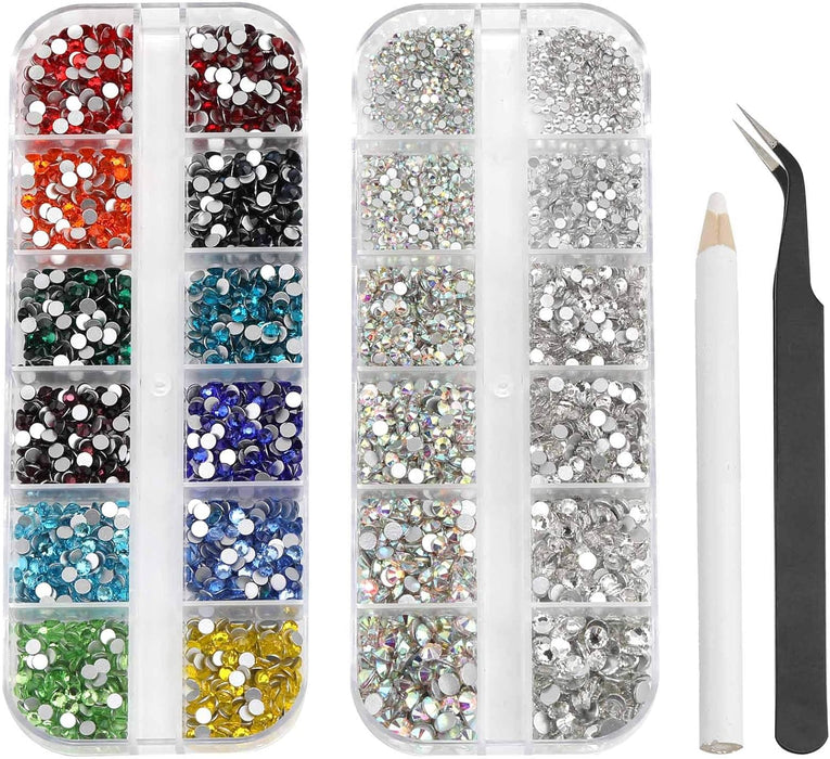 Beadsland 5280 Pieces Nail Art Rhinestones,Small Rhinestone for Makeup,Face Eye Rhinestones Set Mix 12 Colors(SS10) and 6 Sizes(SS4-SS16) for Clear and Clear AB (Set 01)