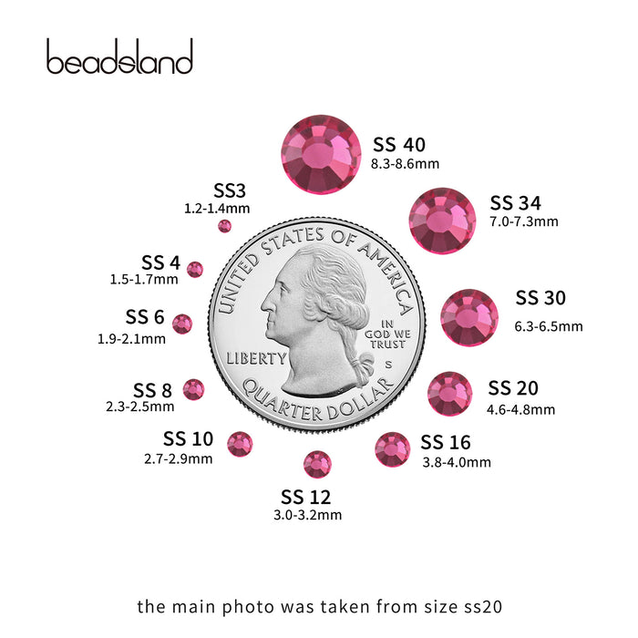 Beadsland - Diamantes de imitación de cristal con parte trasera plana, gemas redondas para decoración de uñas y pegamento para manualidades, color rosa