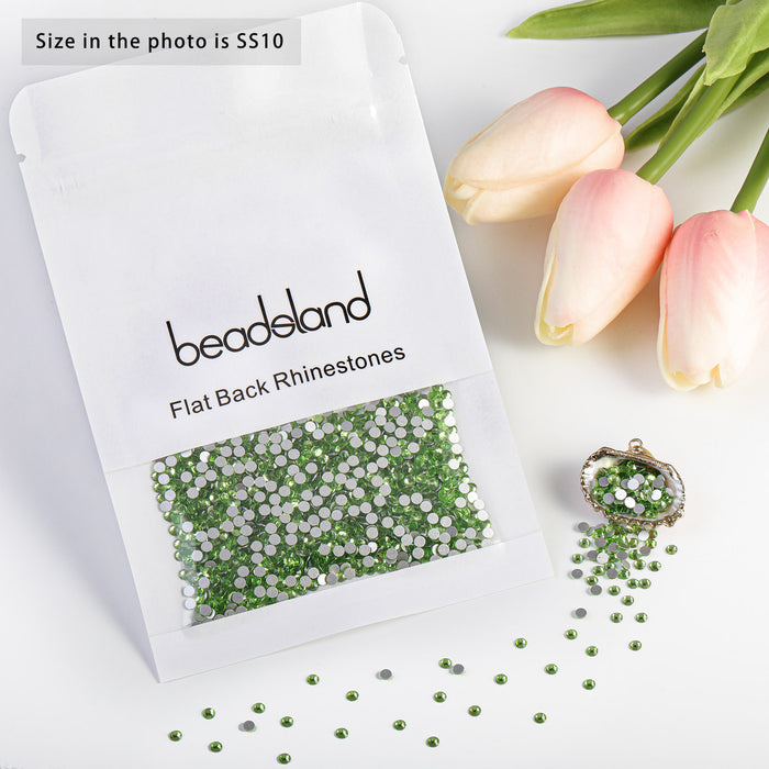 Beadsland Flat Back Crystal Rhinestones Round Gems For Nail Art And Craft Glue Fix- Light Green