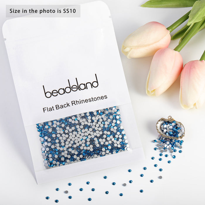 Beadsland Kristall-Strasssteine ​​mit flacher Rückseite, runde Edelsteine ​​für Nagelkunst und Bastelarbeiten, zum Kleben – Capriblau