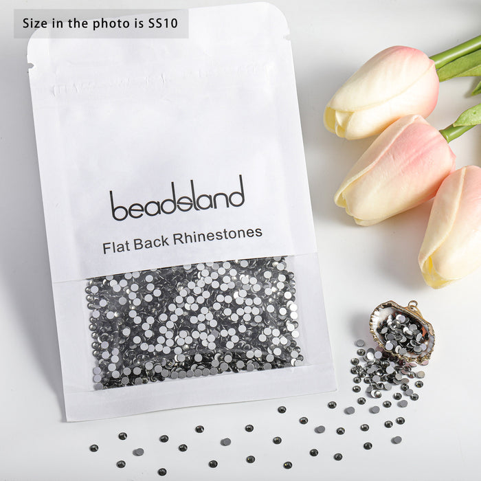 Beadsland Flat Back Crystal Rhinestones Round Gems For Nail Art And Craft Glue Fix - Black Diamond