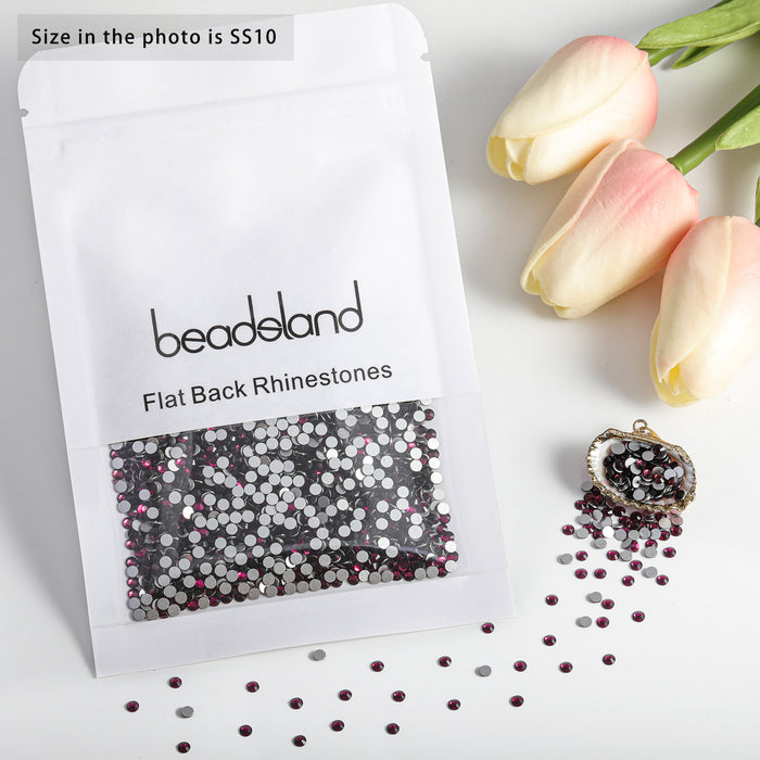 Beadsland - Diamantes de imitación de cristal con parte trasera plana, gemas redondas para decoración de uñas y pegamento para manualidades, color amatista
