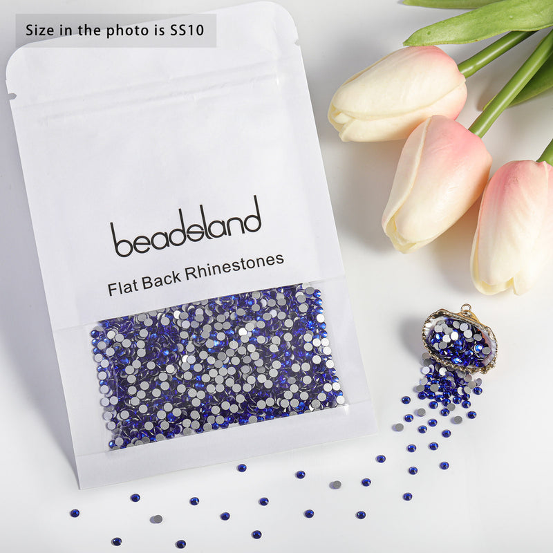 Beadsland Kristall-Strasssteine ​​mit flacher Rückseite, runde Edelsteine ​​für Nagelkunst und Bastelarbeiten, zum Kleben – Saphir