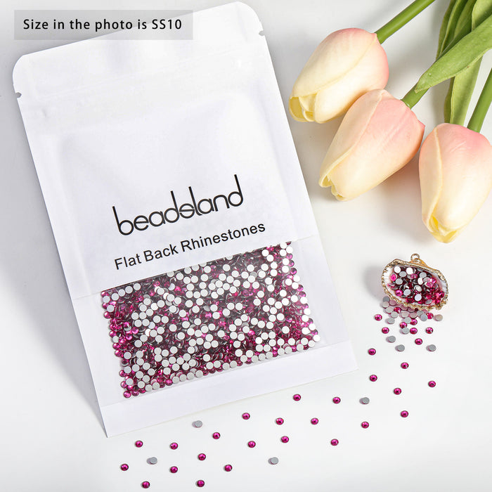 Beadsland Flat Back Crystal Rhinestones Round Gems For Nail Art And Craft Glue Fix - Fuchsia