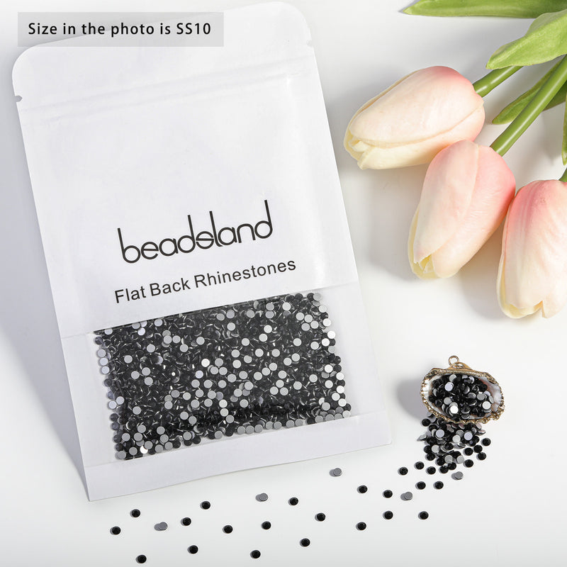 Beadsland Flat Back Crystal Rhinestones Round Gems For Nail Art And Craft Glue Fix - Black