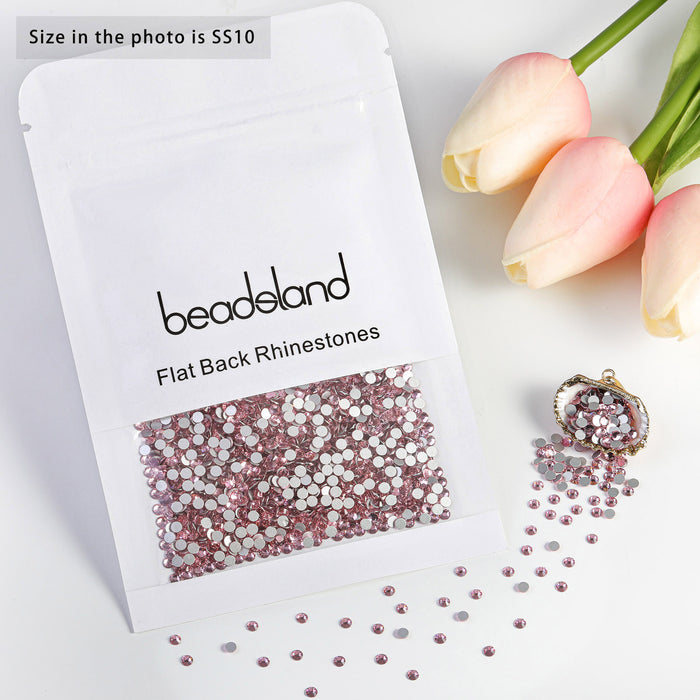 Beadsland Kristall-Strasssteine ​​mit flacher Rückseite, runde Edelsteine ​​für Nagelkunst und Bastelarbeiten, zum Kleben – Hellrosa