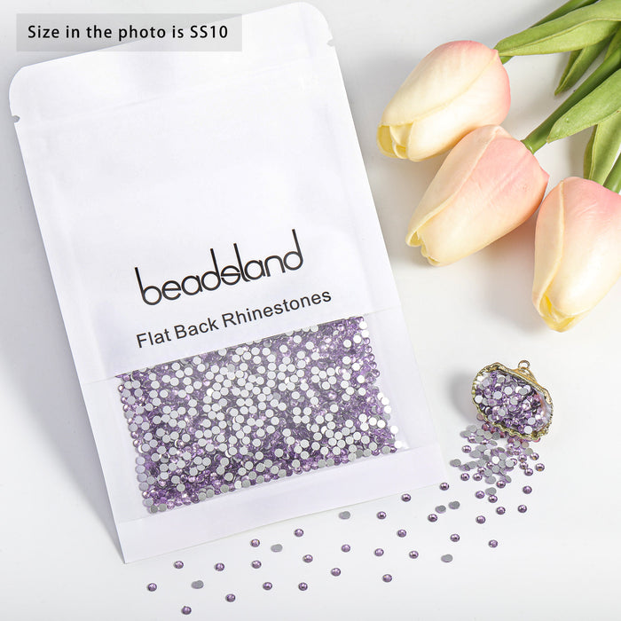 Beadsland Flat Back Crystal Rhinestones Round Gems For Nail Art And Craft Glue Fix - Violet