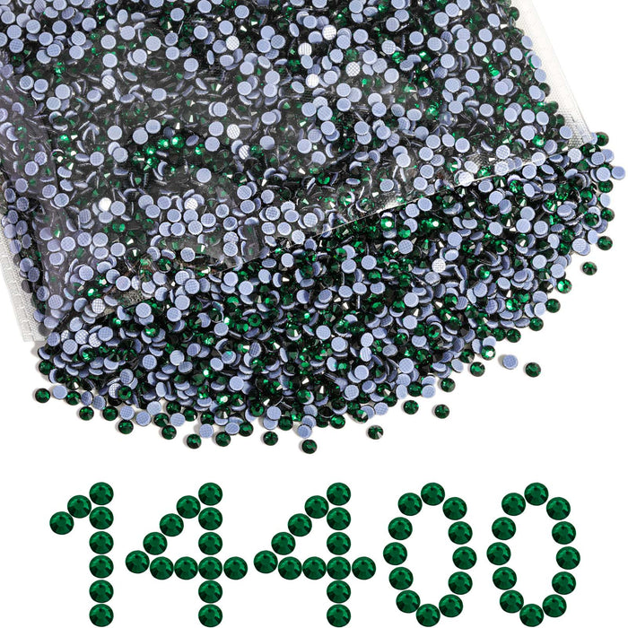 Beadsland Hotfix-Strasssteine ​​in Großpackung, 14400 Stück Hotfix-Strasssteine ​​zum Basteln von Kleidung, DIY-Dekoration, SS10-SS30-Smaragd