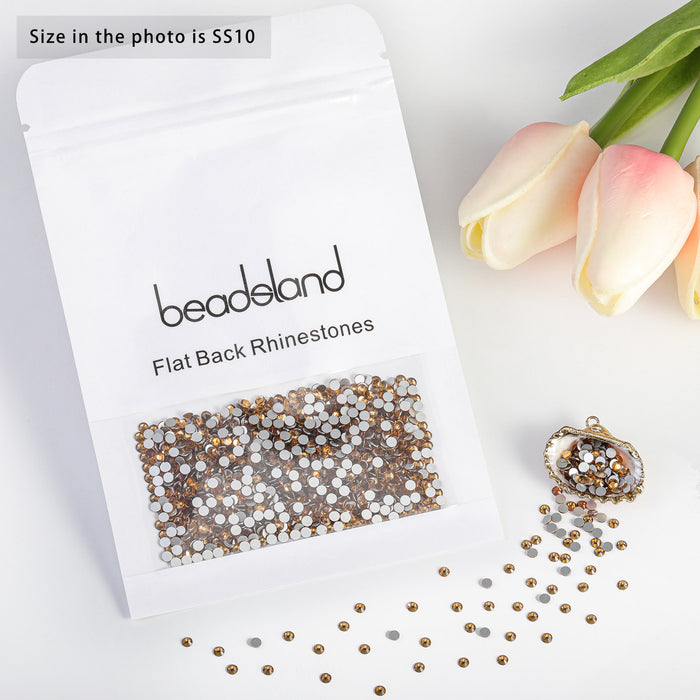 Beadsland - Diamantes de imitación de cristal con parte trasera plana, gemas redondas para decoración de uñas y pegamento para manualidades - Lt.cooradol topacio