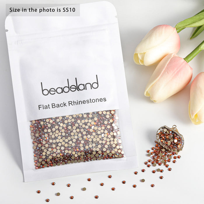 Beadsland Flat Back Crystal Rhinestones Round Gems For Nail Art And Craft Glue Fix - Amber