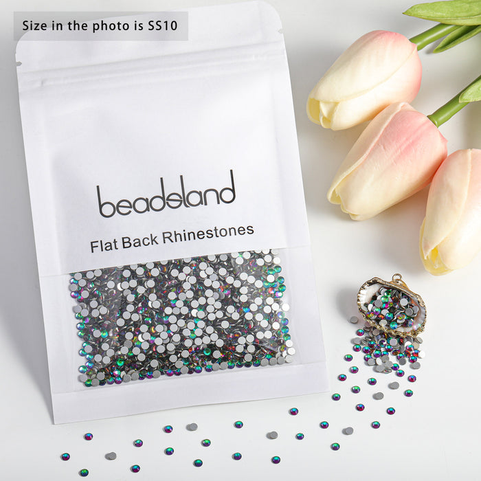 Beadsland - Diamantes de imitación de cristal con parte trasera plana, gemas redondas para decoración de uñas y pegamento para manualidades, color verde volcán