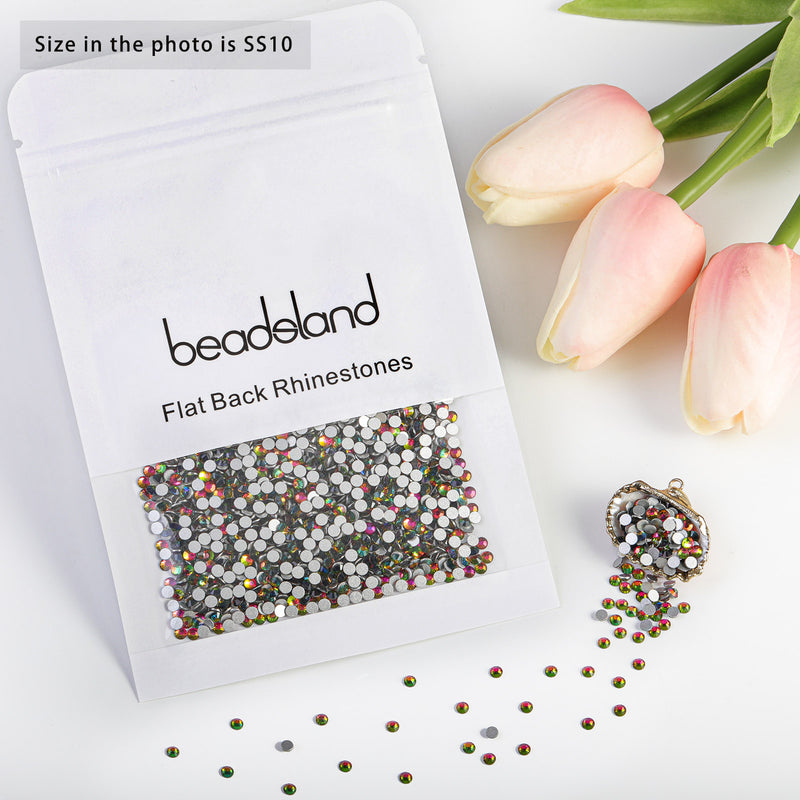 Beadsland Flat Back Crystal Rhinestones Round Gems For Nail Art And Craft Glue Fix - Rainbow