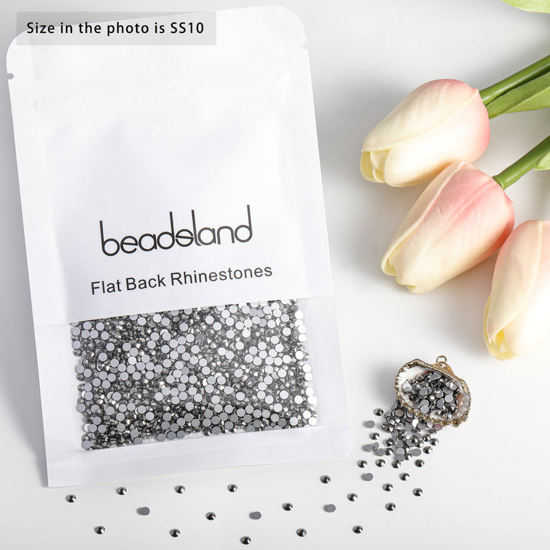 Beadsland Flat Back Crystal Rhinestones Round Gems For Nail Art And Craft Glue Fix - Hematite