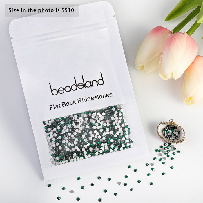 Beadsland Kristall-Strasssteine ​​mit flacher Rückseite, runde Edelsteine ​​für Nagelkunst und Bastelarbeiten, Klebefixierung – Smaragd