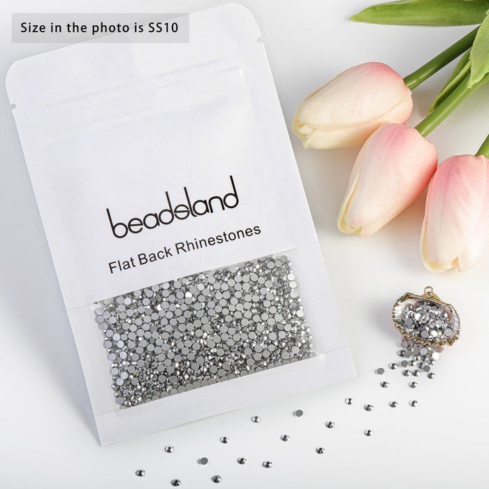 Beadsland - Diamantes de imitación de cristal con parte trasera plana, gemas redondas para decoración de uñas y pegamento para manualidades, hematita plateada