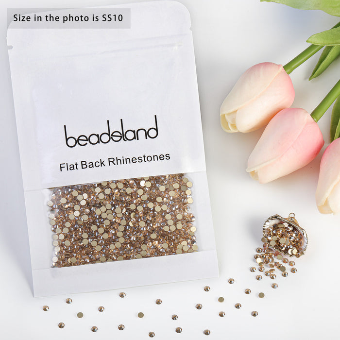 Beadsland Flat Back Crystal Rhinestones Round Gems For Nail Art And Craft Glue Fix - Golden Shadow