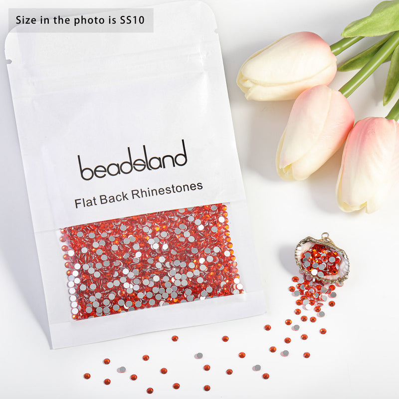Beadsland Flat Back Crystal Rhinestones Round Gems For Nail Art And Craft Glue Fix - Orange