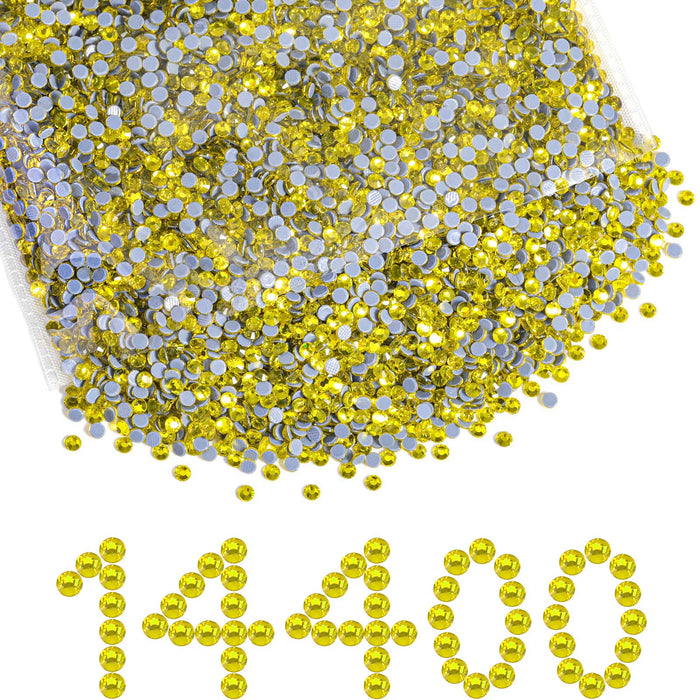 Beadsland Hotfix-Strasssteine ​​in Großpackung, 14400 Stück Hotfix-Strasssteine ​​zum Basteln von Kleidung, DIY-Dekoration, SS10-SS30-Zitronengelb