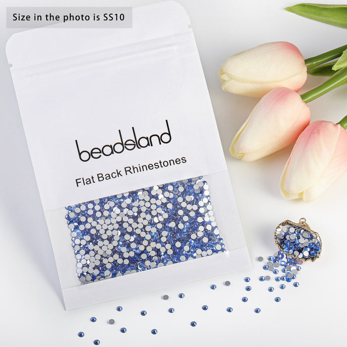 Beadsland Kristall-Strasssteine ​​mit flacher Rückseite, runde Edelsteine ​​für Nagelkunst und Bastelarbeiten, zum Kleben – Hellsaphir