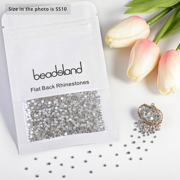 Beadsland Flat Back Crystal Rhinestones Gemas redondas para Nail Art y Craft Glue Fix - Cristal