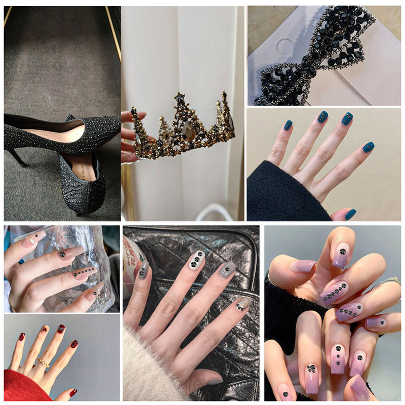 Beadsland Flat Back Crystal Rhinestones Round Gems For Nail Art And Craft Glue Fix - Jet Hematite