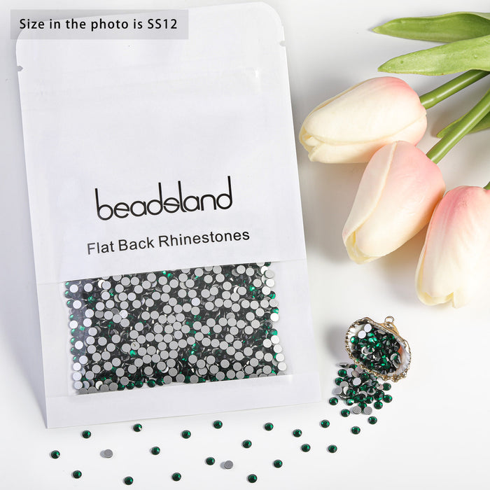 Beadsland Kristall-Strasssteine ​​mit flacher Rückseite, runde Edelsteine ​​für Nagelkunst und Bastelarbeiten, Klebefixierung – Smaragd
