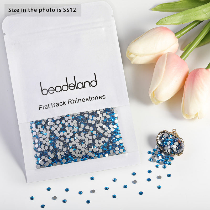 Beadsland Kristall-Strasssteine ​​mit flacher Rückseite, runde Edelsteine ​​für Nagelkunst und Bastelarbeiten, zum Kleben – Capriblau
