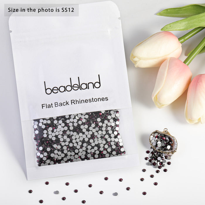 Beadsland - Diamantes de imitación de cristal con parte trasera plana, gemas redondas para decoración de uñas y pegamento para manualidades, color amatista