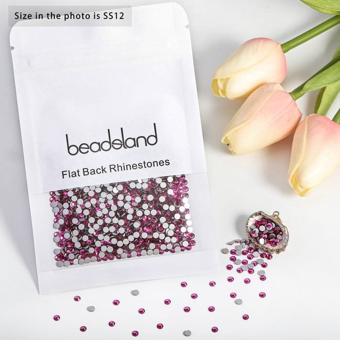 Beadsland Flat Back Crystal Rhinestones Round Gems For Nail Art And Craft Glue Fix - Fuchsia