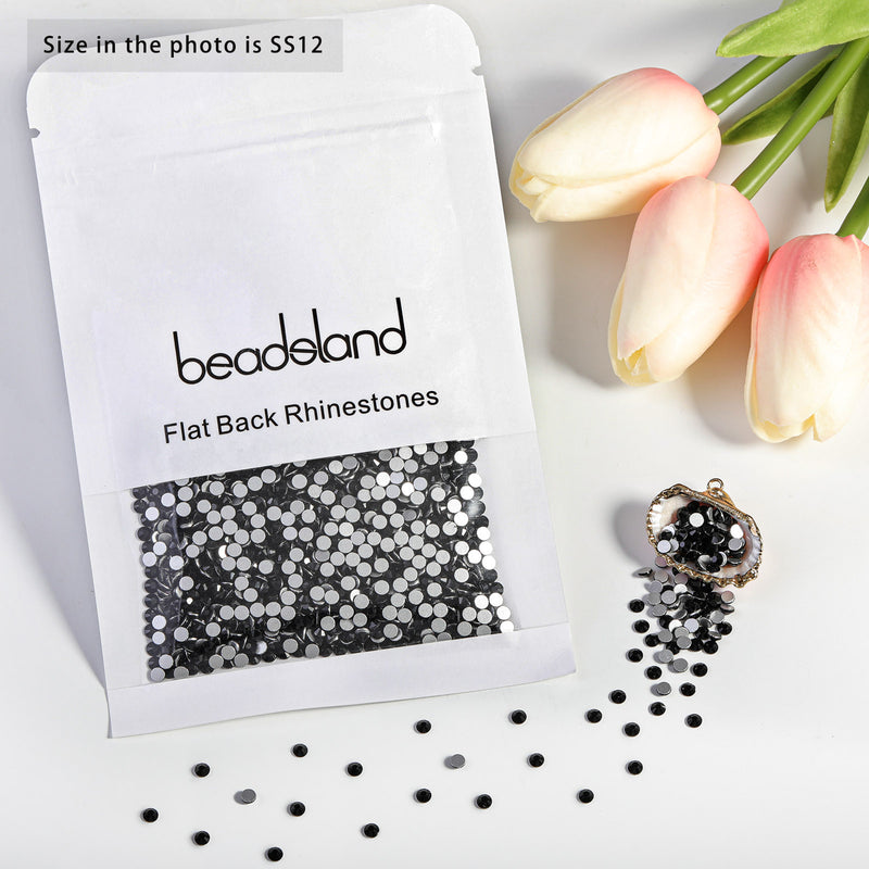 Beadsland Flat Back Crystal Rhinestones Round Gems For Nail Art And Craft Glue Fix - Black