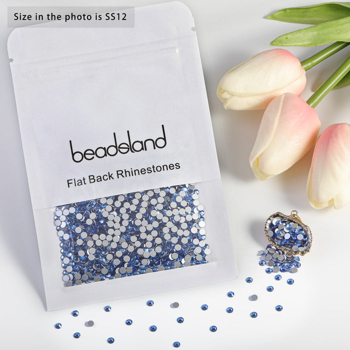 Beadsland Kristall-Strasssteine ​​mit flacher Rückseite, runde Edelsteine ​​für Nagelkunst und Bastelarbeiten, zum Kleben – Hellsaphir