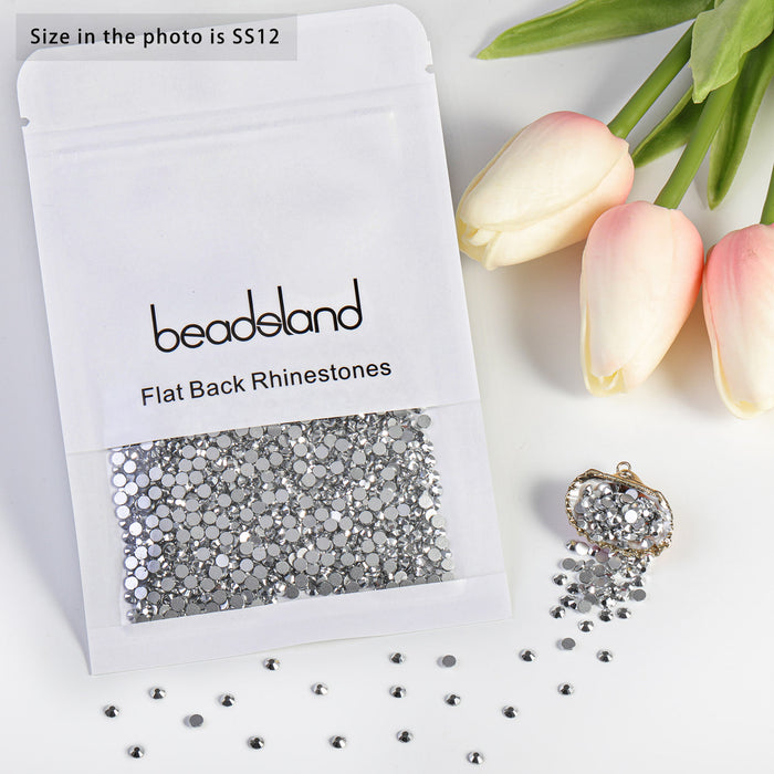 Beadsland - Diamantes de imitación de cristal con parte trasera plana, gemas redondas para decoración de uñas y pegamento para manualidades, hematita plateada