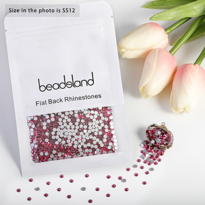 Beadsland Flat Back Crystal Rhinestones Round Gems For Nail Art And Craft Glue Fix- Rose