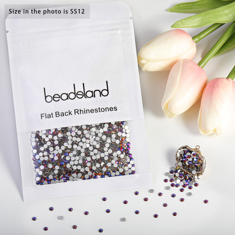 Beadsland Flat Back Crystal Rhinestones Round Gems For Nail Art And Craft Glue Fix - Blue Volcano