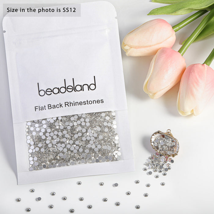 Beadsland Flat Back Crystal Rhinestones Gemas redondas para Nail Art y Craft Glue Fix - Cristal