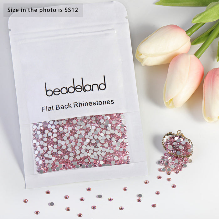Beadsland Kristall-Strasssteine ​​mit flacher Rückseite, runde Edelsteine ​​für Nagelkunst und Bastelarbeiten, zum Kleben – Hellrosa