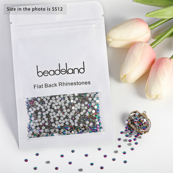 Beadsland - Diamantes de imitación de cristal con parte trasera plana, gemas redondas para decoración de uñas y pegamento para manualidades, color verde volcán